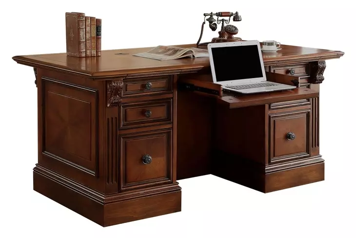 Huntington Antique Vintage Pecan Double Pedestal Executive Desk