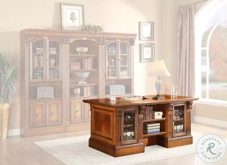Hayes Antique Vintage Pecan Double Pedestal Executive Desk From