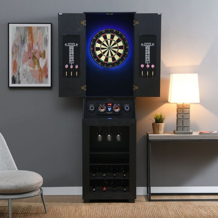 Cyclone Black Dartboard Cabinet with Speaker and LED