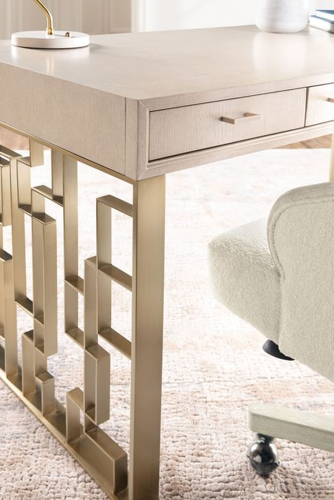 Marlowe Polished Limestone and Gold 56" Writing Desk