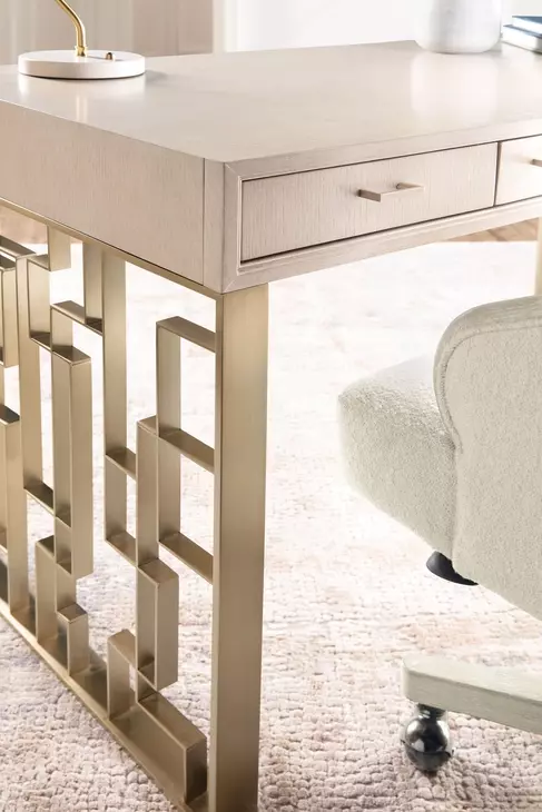 Marlowe Polished Limestone and Gold 56" Writing Desk