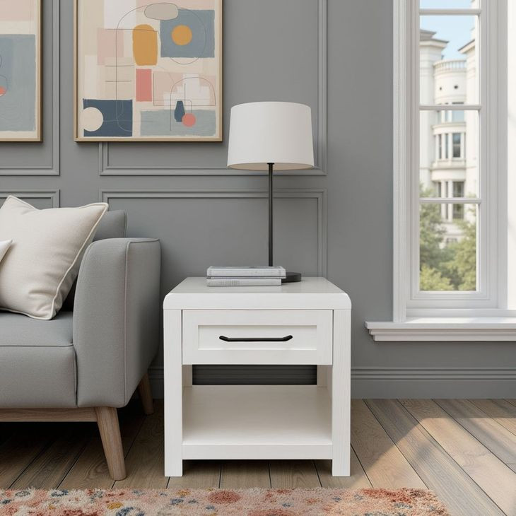 Haven White Square End Table