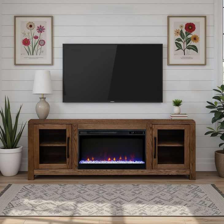 Haven Oak Bourbon 65" TV Stand with Fireplace