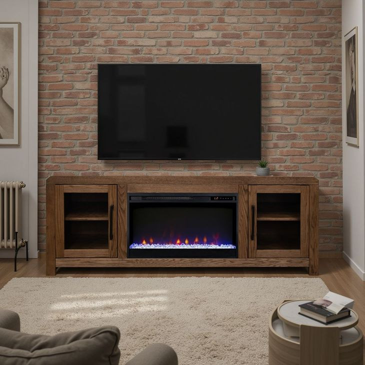 Haven Oak Bourbon 65" TV Stand with Fireplace
