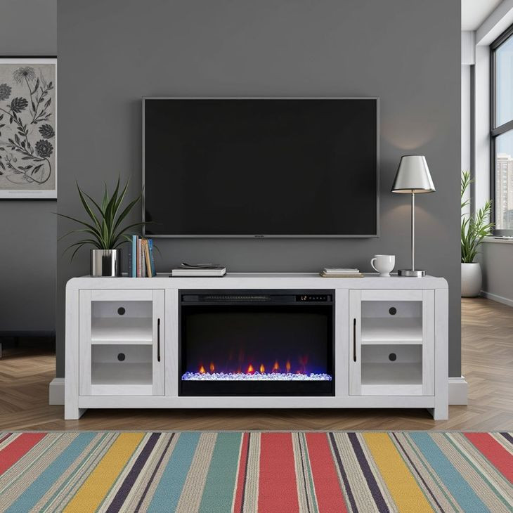 Haven White 65" TV Stand with Fireplace