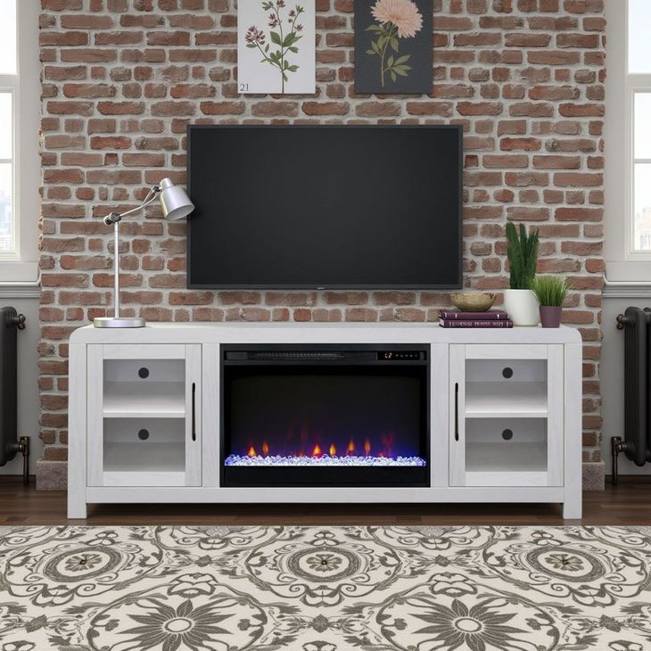Haven White 65" TV Stand with Fireplace