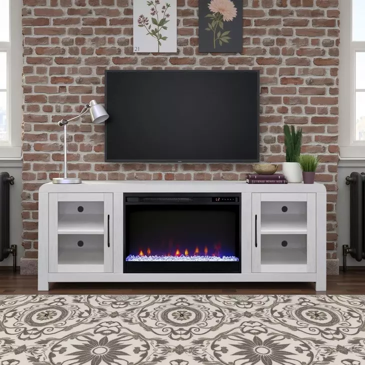 Haven White 65" TV Stand with Fireplace