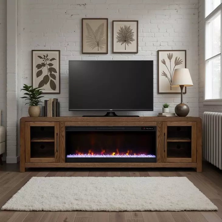 Haven Oak Bourbon 82" TV Stand with Fireplace