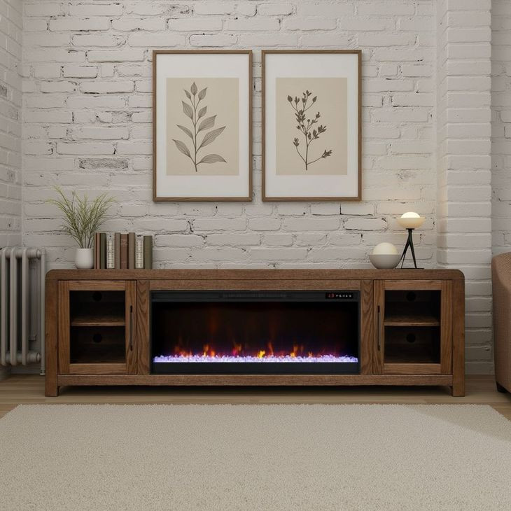 Haven Oak Bourbon 82" TV Stand with Fireplace