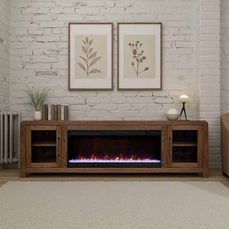 Haven Oak Bourbon 82" TV Stand with Fireplace