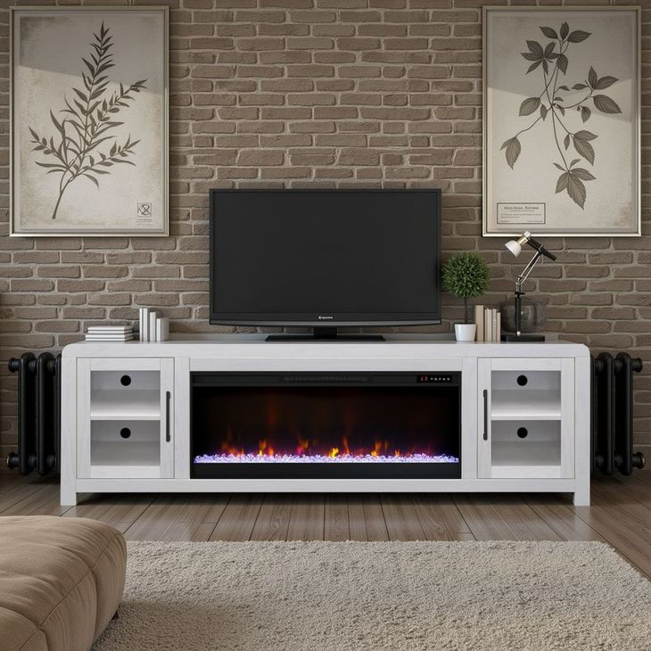 Haven White 82" TV Stand with Fireplace