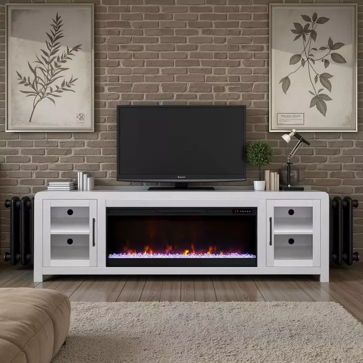 Haven White 82" TV Stand with Fireplace