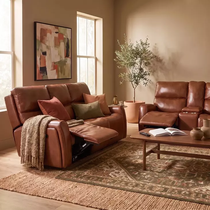 Crosby Brown Leather Zero Gravity 71" Power Reclining Console Loveseat with Power Headrest And Lumbar