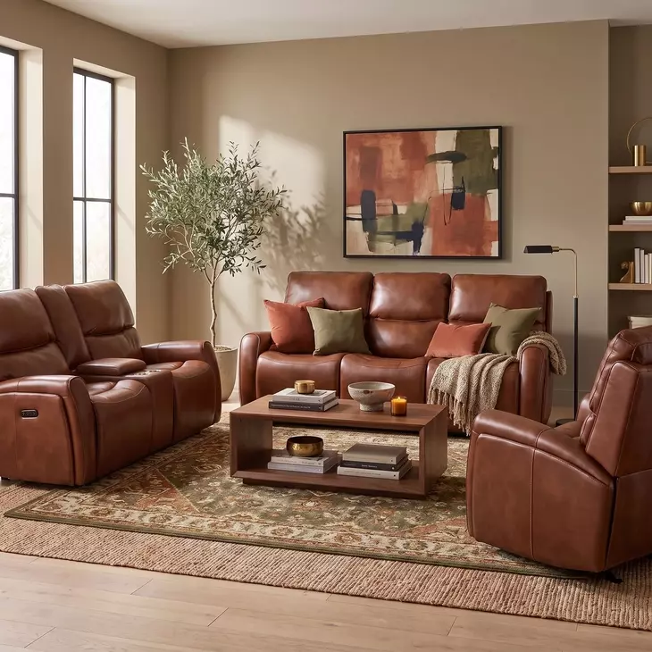 Crosby Brown Leather Zero Gravity Power Reclining Living Room Set with Power Headrest And Lumbar