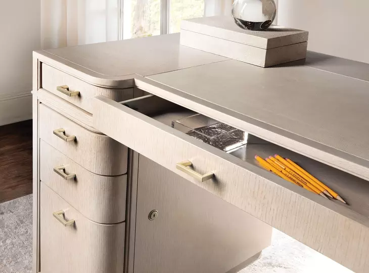 Marlowe Polished Limestone Leather 50" Executive Desk