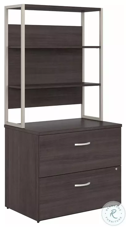 Hybrid Storm Gray 2 Drawer Lateral File Cabinet with Hutch
