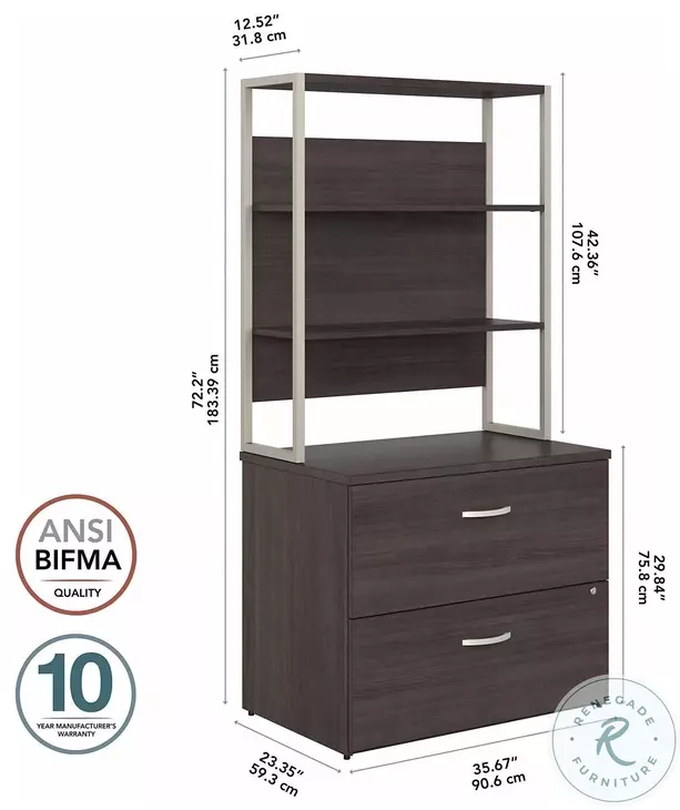 Hybrid Storm Gray 2 Drawer Lateral File Cabinet with Hutch
