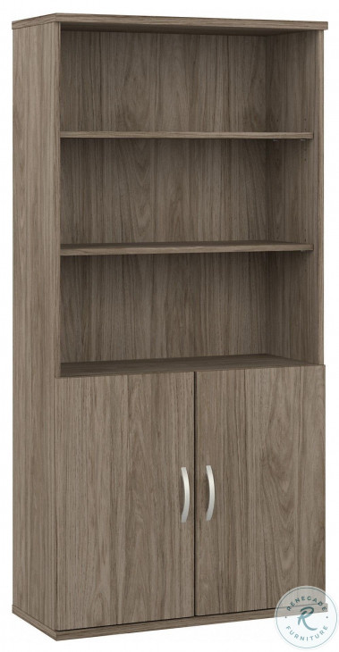 Hybrid Modern Hickory Tall 5 Shelf Bookcase with Doors From Bush ...