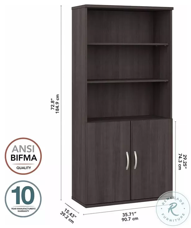 Hybrid Storm Gray Tall 5 Shelf Bookcase with Doors