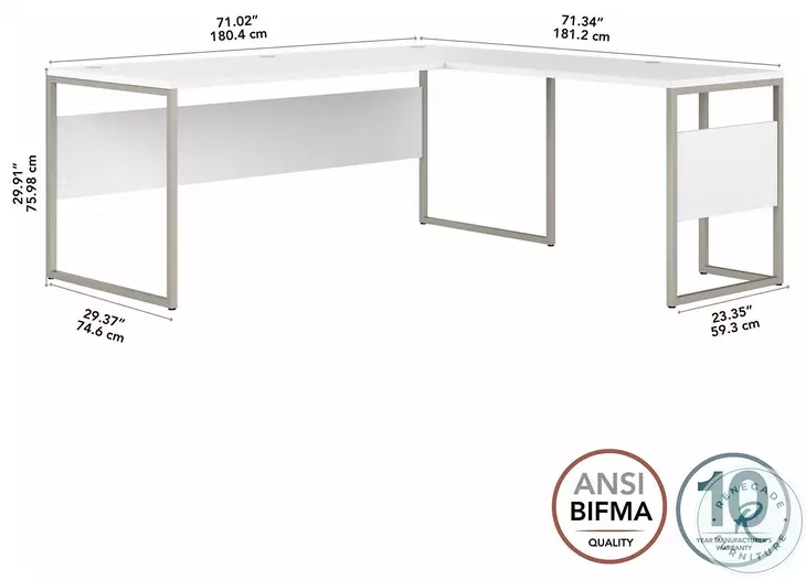 Hybrid White 72" Large L Shaped Desk
