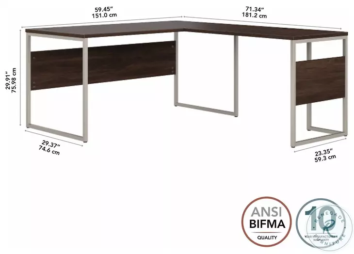 Hybrid Black Walnut 60" L Shaped Desk