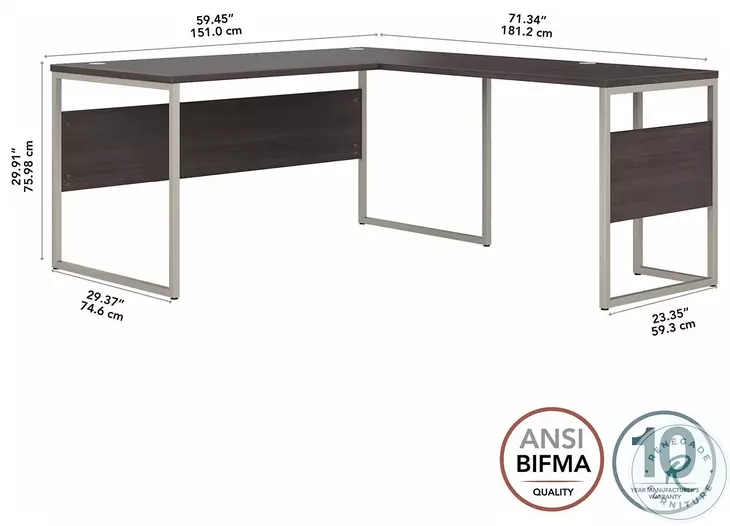Hybrid Storm Gray 60" L Shaped Desk