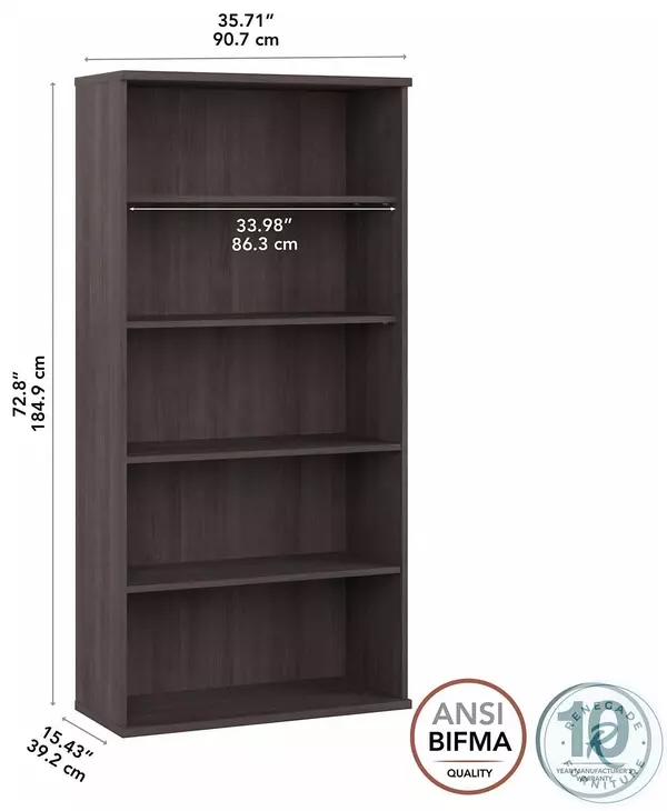 Hybrid Storm Gray Tall 5 Shelf Bookcase