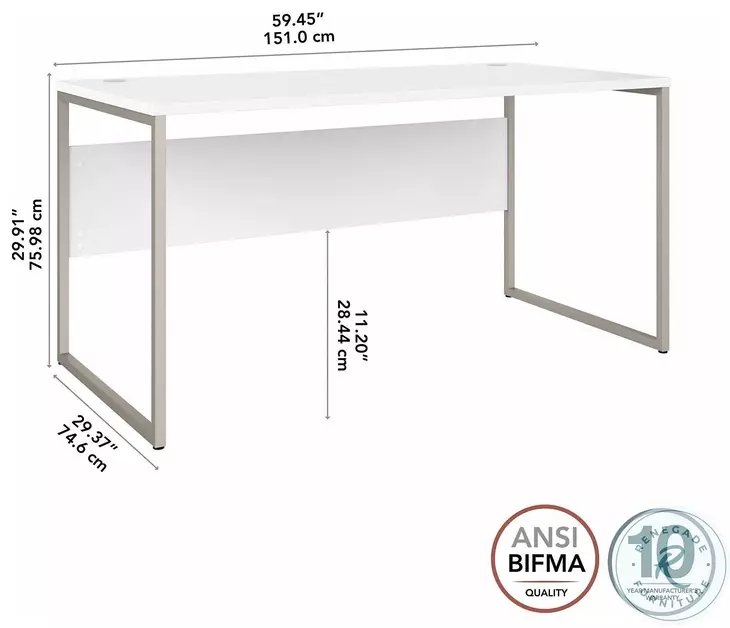 Hybrid White 60" Large Computer Desk