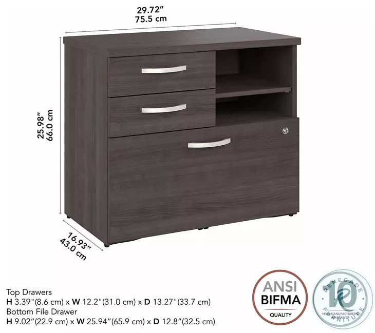 Hybrid Storm Gray Office Storage Cabinet with Drawers and Shelves