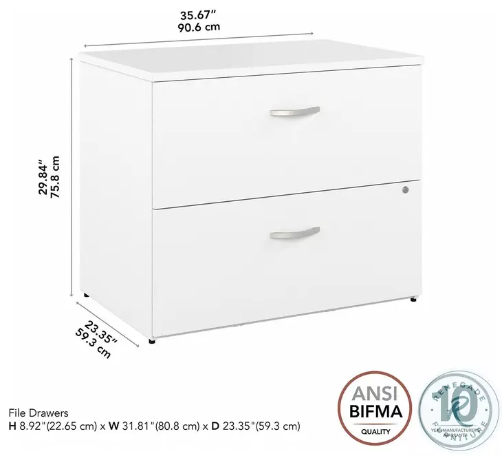 Hybrid White 2 Drawer Lateral File Cabinet