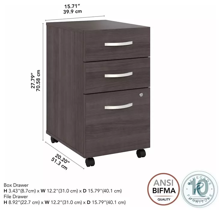 Hybrid Storm Gray 3 Drawer Mobile File Cabinet