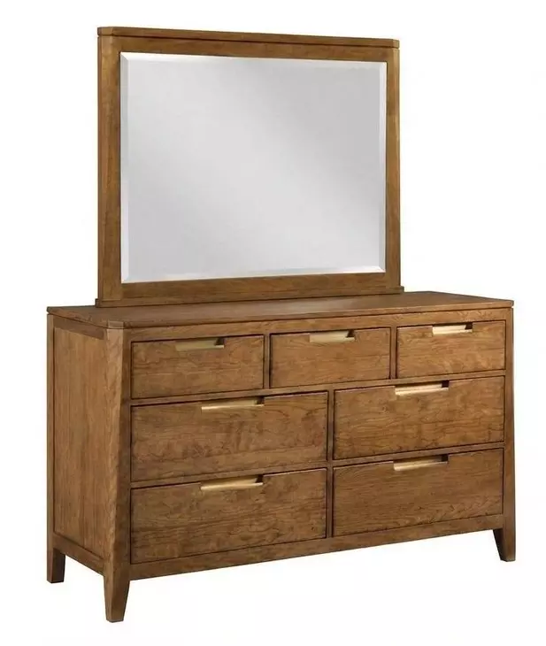 Cherryline Cherry 7 Drawer Scale Dresser with Rectangular Landscape Mirror