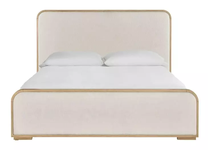 Voyage Ivory and White Oak Queen Upholstered Panel Bed