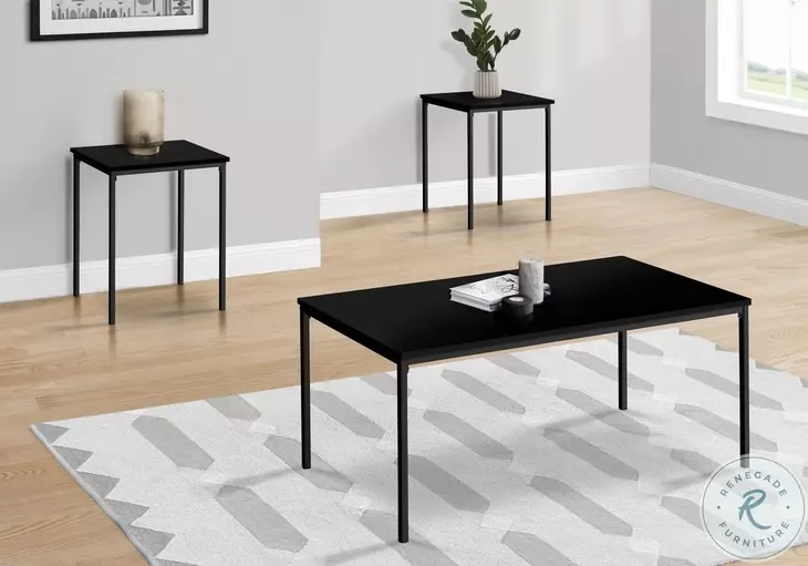 7894P Black Metal And Laminate 3 Piece Occasional Table Set
