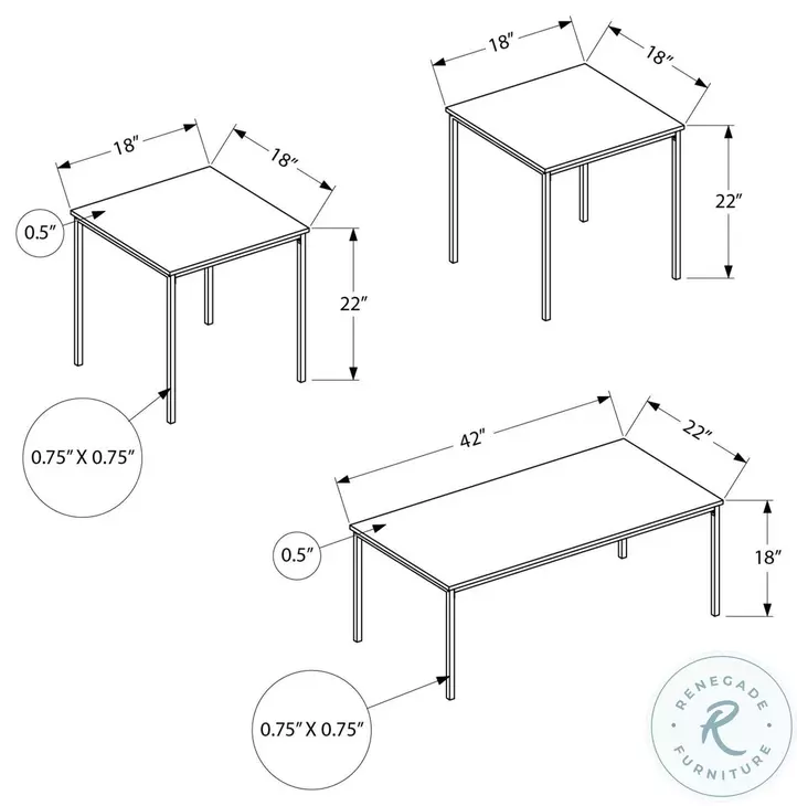 7895P Dark Taupe Laminate And Black Metal 3 Piece Occasional Table Set