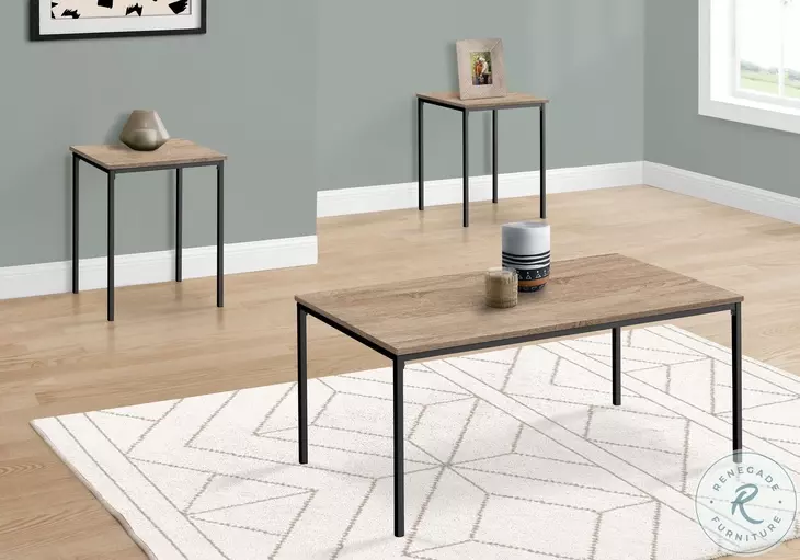 7895P Dark Taupe Laminate And Black Metal 3 Piece Occasional Table Set