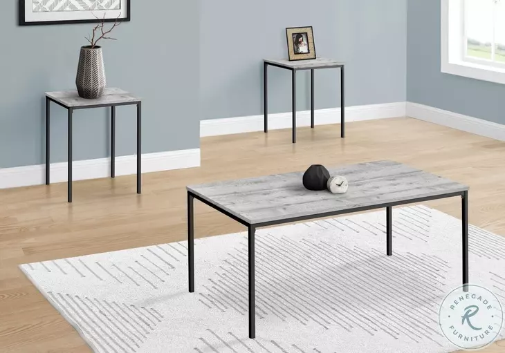 7896P Grey Laminate And Black Metal 3 Piece Occasional Table Set