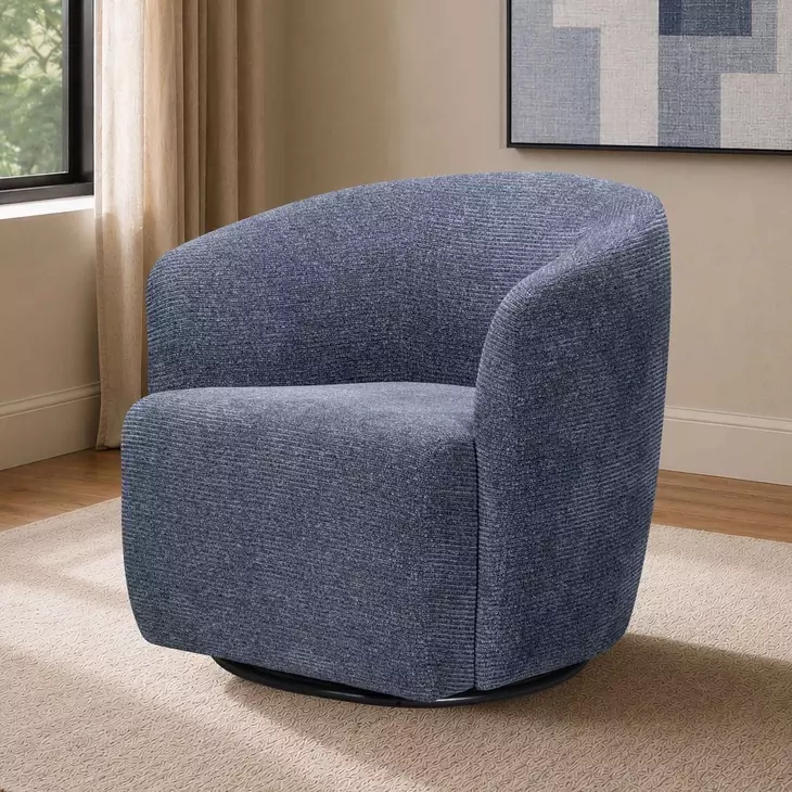Harmony Thatch Blue Upholstered Swivel Glider Accent Chair
