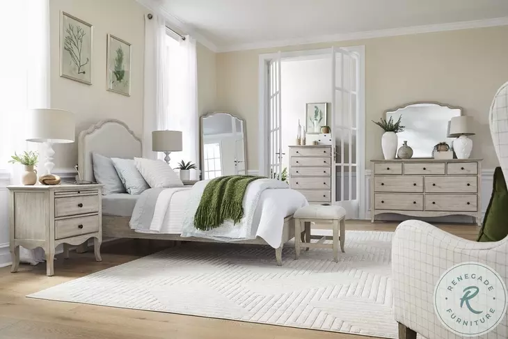 Provence Linen Full Upholstered Bed with USB Charging
