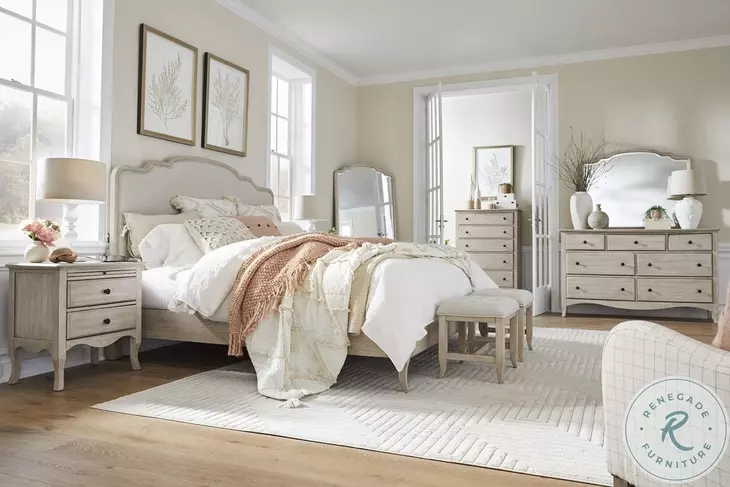 Provence Linen California King Upholstered Bed with USB Charging