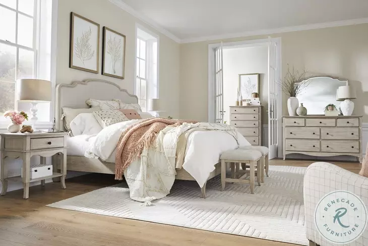 Provence Linen California King Upholstered Bed with USB Charging
