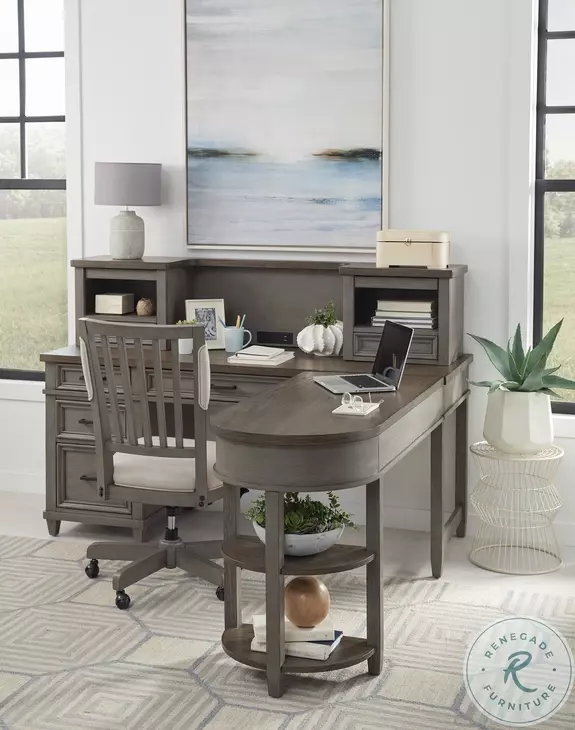 Caraway Aged Slate L Shaped Desk with Hutch