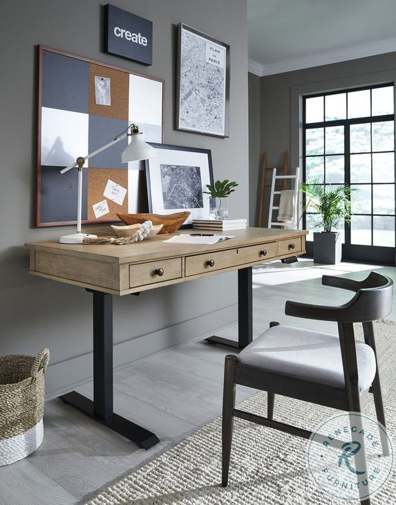 Emerson Light Elm 60" Lift Home Office Set