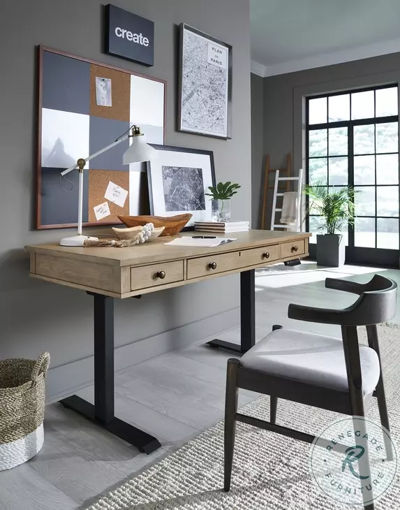 Emerson Light Elm 60" Lift Home Office Set