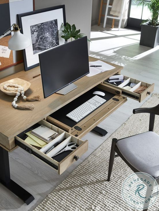 Emerson Light Elm 60" Lift Desk with USB Charging