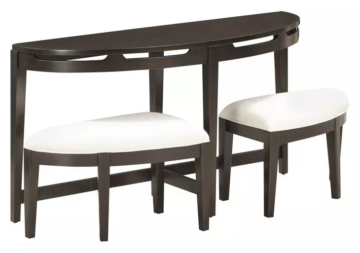 Sutton French Roast Demilune Sofa Table with Stools
