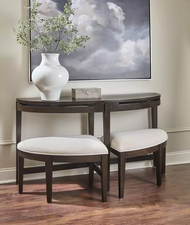 Sutton French Roast Demilune Sofa Table with Stools