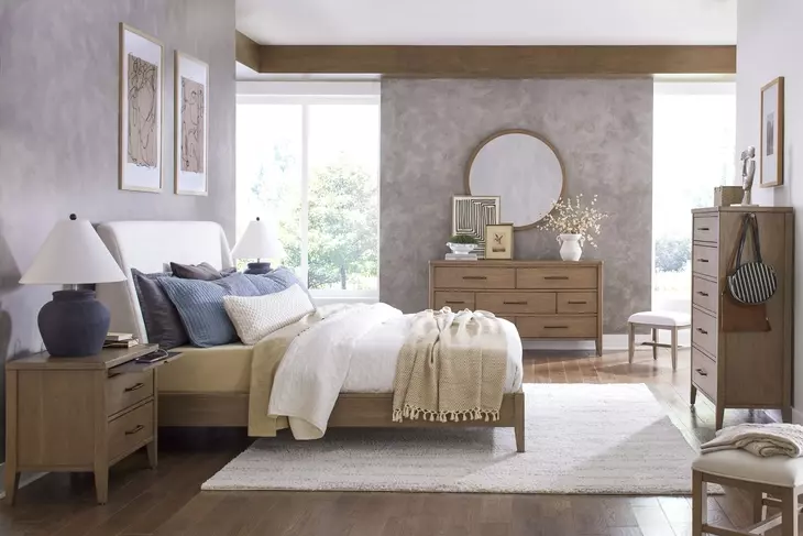 Olivia Sunkissed Beige Queen Upholstered Platform Bed