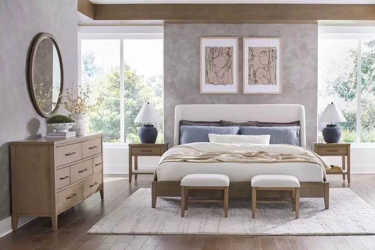Olivia Sunkissed Beige Upholstered Platform Bedroom Set