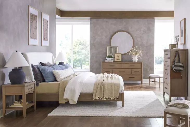 Olivia Sunkissed Beige King Upholstered Platform Bed